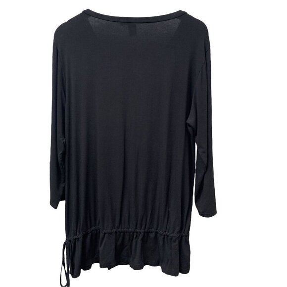Style & Co. Womens Top Size XL Black Beaded Tunic Tee  V neck Ruffle Hem - Picture 4 of 9
